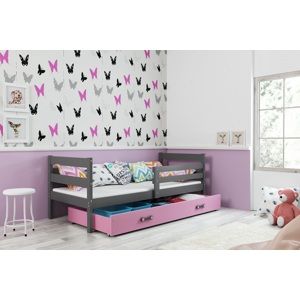 BMS Detská jednolôžková posteľ ERYK | sivá Farba: Sivá / ružová, Rozmer.: 190 x 80 cm