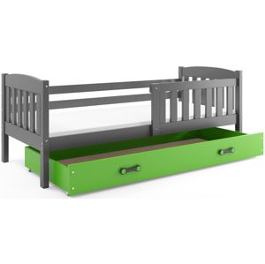 BMS Detská posteľ KUBUŠ 1 s úložným priestorom | sivá Farba: Sivá / zelená, Rozmer.: 160 x 80 cm