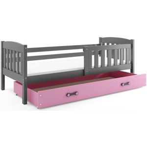 BMS Detská posteľ KUBUŠ 1 s úložným priestorom | sivá Farba: Sivá / ružová, Rozmer.: 160 x 80 cm
