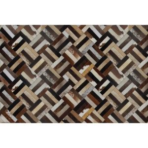 TEMPO KONDELA Luxusný kožený koberec, hnedá/čierna/béžová, patchwork, 120x180 , KOŽA TYP 2