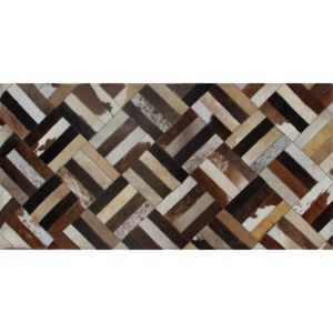 TEMPO KONDELA Luxusný kožený koberec, hnedá/čierna/béžová, patchwork, 70x140 , KOŽA TYP 2