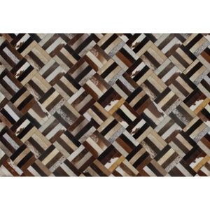 TEMPO KONDELA Luxusný kožený koberec, hnedá/čierna/béžová, patchwork, 140x200 , KOŽA TYP 2