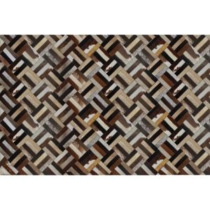 TEMPO KONDELA Luxusný kožený koberec, hnedá/čierna/béžová, patchwork, 170x240 , KOŽA TYP 2