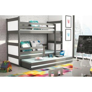 BMS Detská poschodová posteľ s prístelkou RICO 3 | sivá 80 x 190 cm Farba: Biela