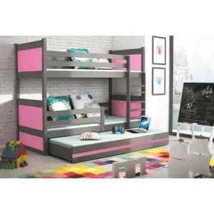 BMS Detská poschodová posteľ s prístelkou RICO 3 | sivá 80 x 190 cm Farba: Ružová