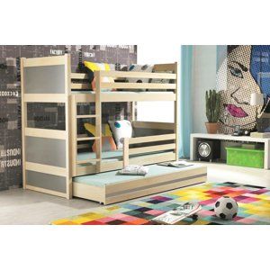 BMS Detská poschodová posteľ s prístelkou RICO 3| borovica 80 x 190 cm Farba: Sivá