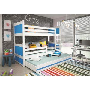 BMS Detská poschodová posteľ s prístelkou RICO 3 | biela 90 x 200 cm Farba: biela/modrá