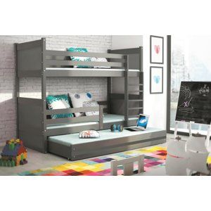 BMS Detská poschodová posteľ s prístelkou RICO 3 | sivá 90 x 200 cm Farba: Sivá