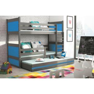 BMS Detská poschodová posteľ s prístelkou RICO 3 | sivá 90 x 200 cm Farba: Modrá