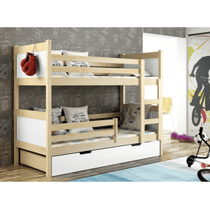Elvisia Poschodová posteľ DAVE s roštom | borovica/biela 80 x 180 cm
