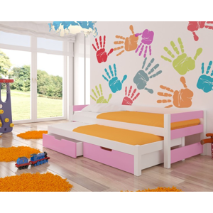 ArtAdrk Detská posteľ s prístelkou FRAGA Farba: biela / ružová