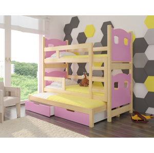 ArtAdrk Detská poschodová posteľ LETICIA Farba: Borovica / ružová
