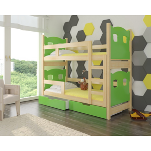 ArtAdrk Detská poschodová posteľ MARABA Farba: Borovica / zelená