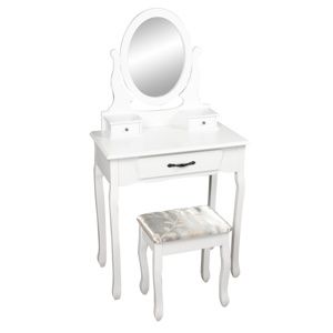 TEMPO KONDELA Toaletný stolík s taburetom, biela/strieborná, LINET NEW