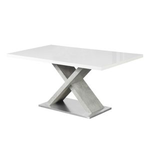Jedálenský stôl, biela s vysokým leskom HG/betón, FARNEL