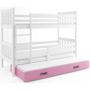 BMS Detská poschodová posteľ s prístelkou CARINO 3 | 80 x 190 cm Farba: biela / ružová