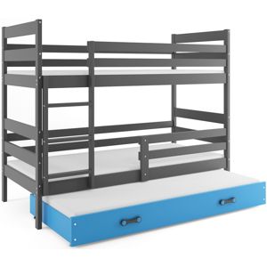 BMS Detská poschodová posteľ ERYK 3 s prístelkou | sivá Farba: Sivá / Modrá, Rozmer.: 200 x 90 cm