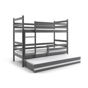 BMS Detská poschodová posteľ ERYK 3 s prístelkou | sivá Farba: Sivá / biela, Rozmer.: 200 x 90 cm