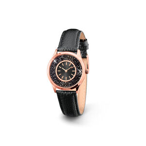 Dámske hodinky s koženým remienkom a krištáľmi Swarovski®, čierne