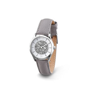 Dámske hodinky s koženým remienkom a krištáľmi Swarovski®, sivé