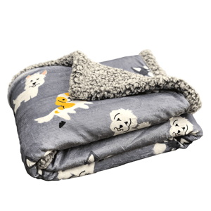Obojstranná baránková deka, sivá/detský vzor, 80x110cm, PETES