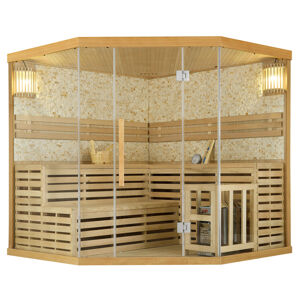 Juskys Tradičná saunová kabína / fínska sauna Espoo200 s kamennou stenou Premium - 200 x 200 cm 8 kW